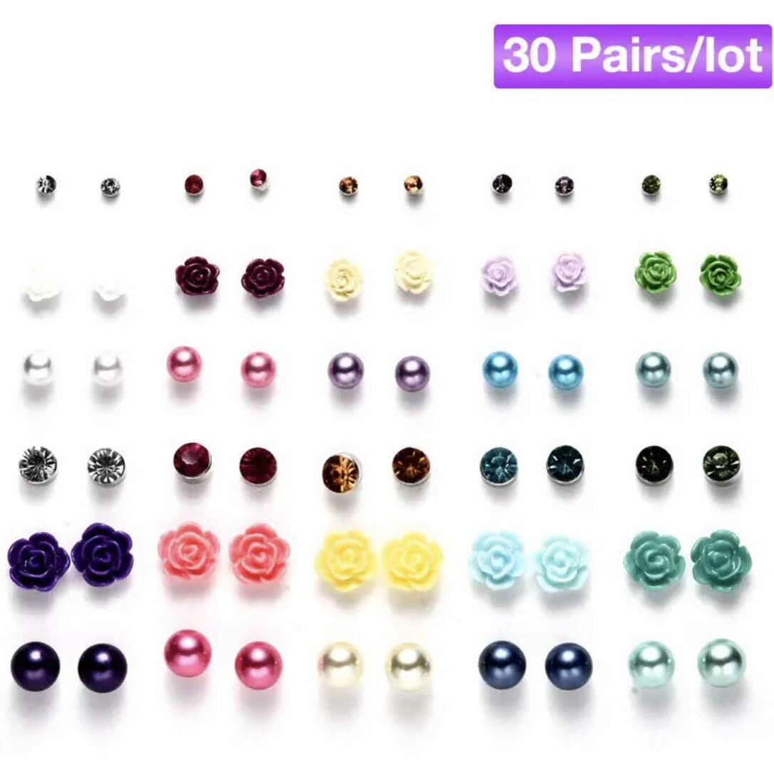 Shining Diva Fashion Latest Stylish Combo Design 30 Pairs Metal Earrings for Women and Girls (L12081er), Multicolor, 1