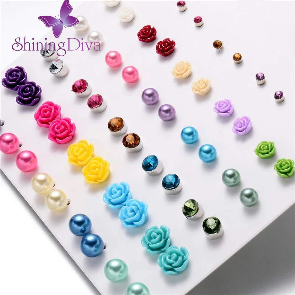 Shining Diva Fashion Latest Stylish Combo Design 30 Pairs Metal Earrings for Women and Girls (L12081er), Multicolor, 1