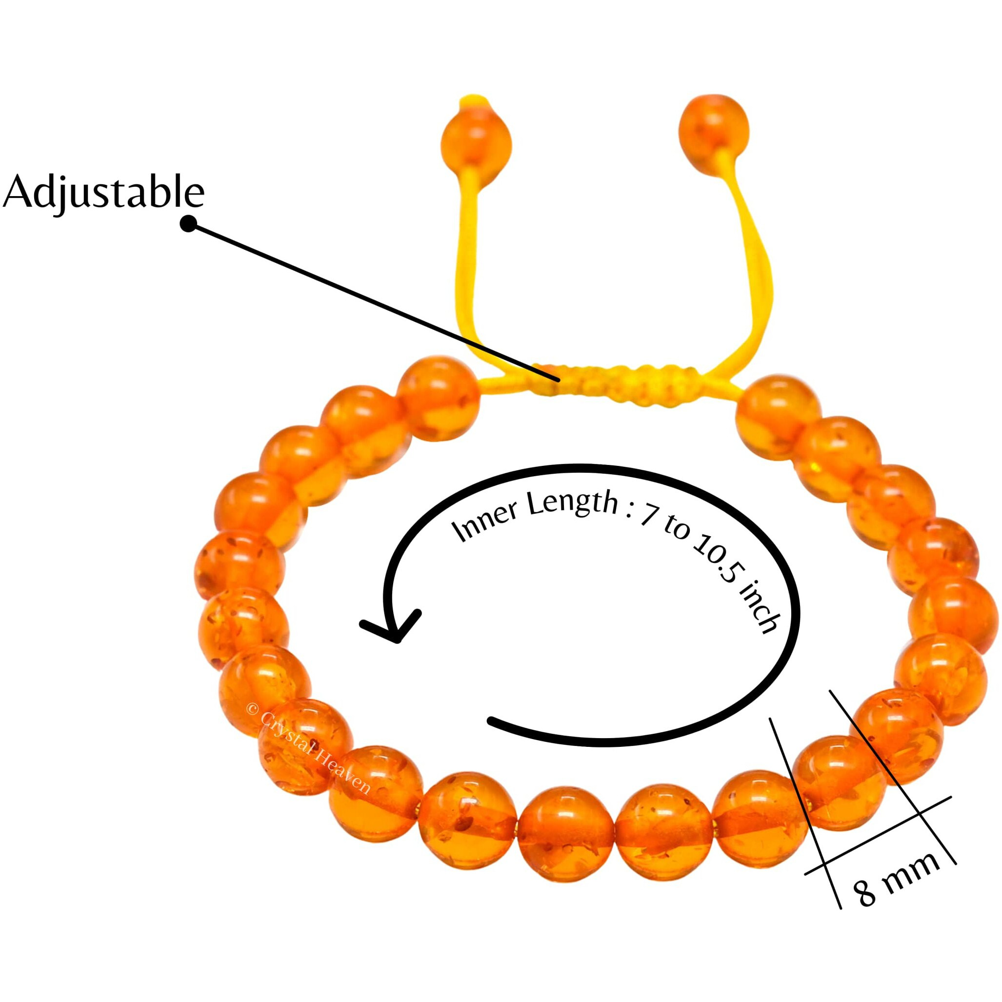 Crystal Heaven Amber Crystal Bracelet for Women Men Natural Healing - AAA Grade Original Healing Gemstone Adjustable Bracelet for Yoga Reiki Meditation Feng Shui