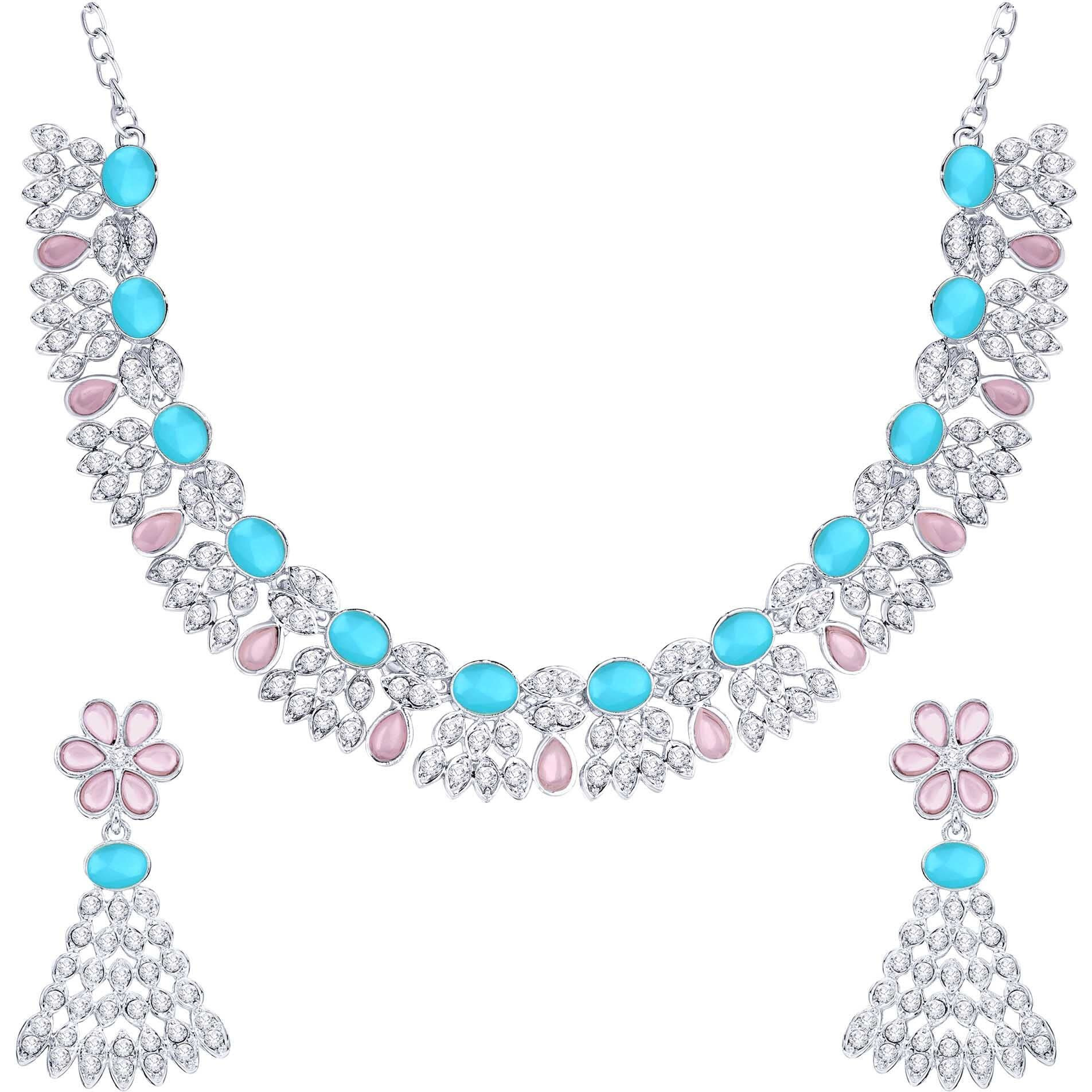 Atasi International Silver Plated Womens Necklace Set | Jewellery Set With Earrings | RPB5774