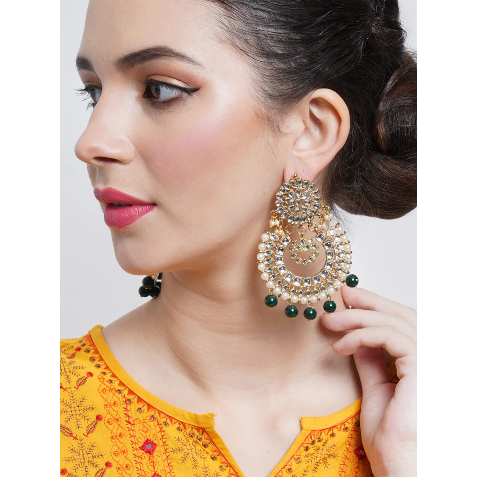 Karatcart Light Blue Drops Kundan Chandbali Earrings for Women