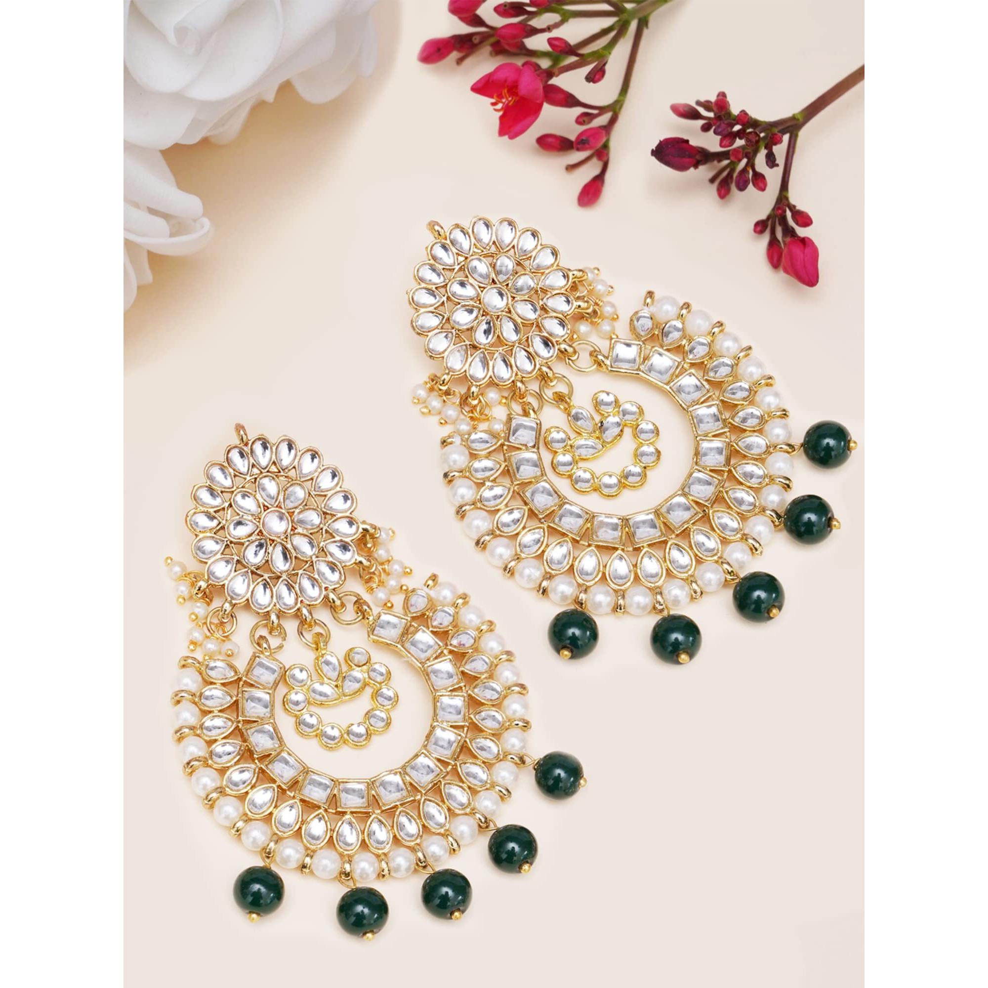 Karatcart Light Blue Drops Kundan Chandbali Earrings for Women