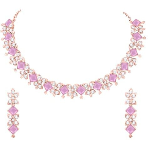 Atasi International Gold Plated Purple Kundan and American Diamond Necklace Jewellery Set with Earrings for Women (PU5781)