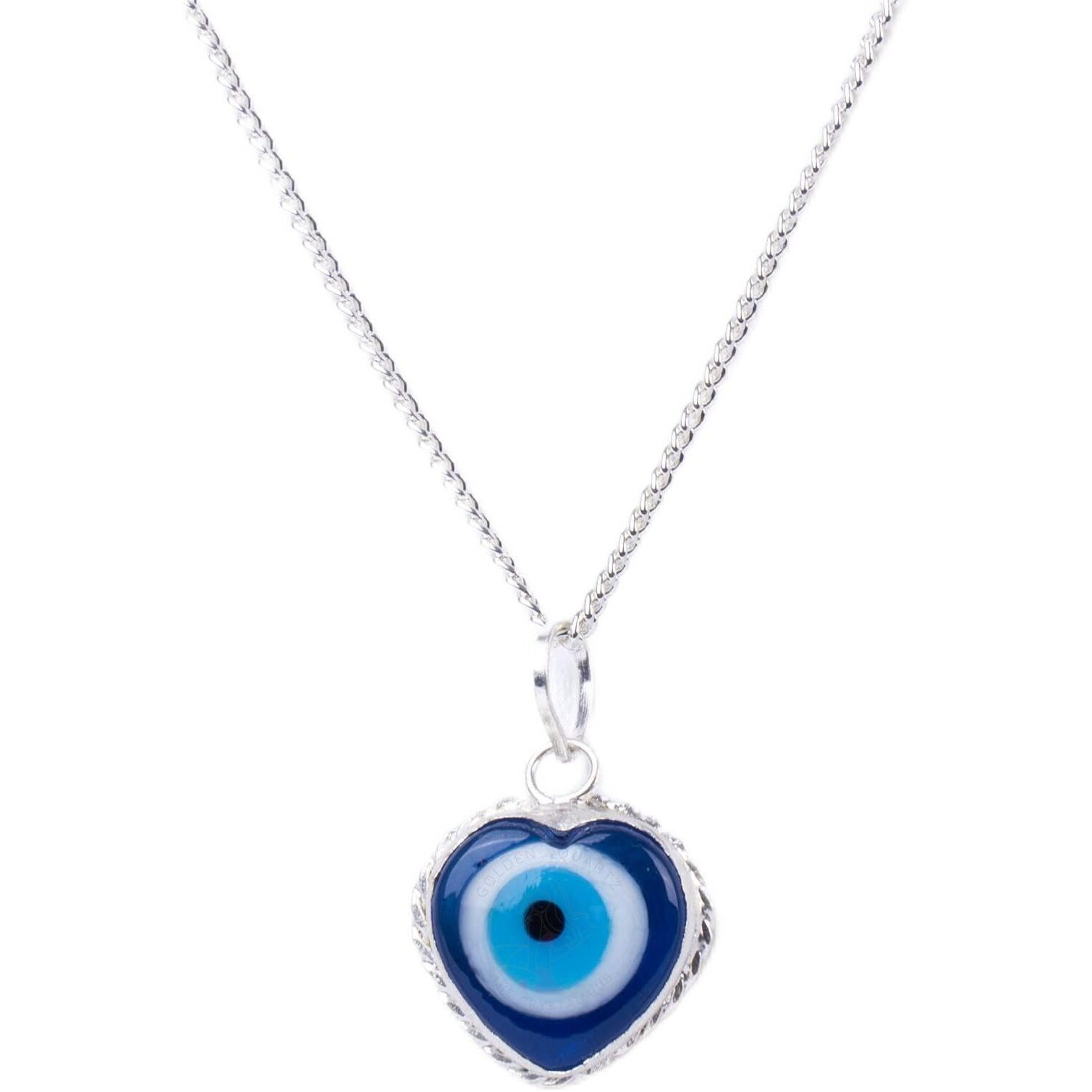 GOLDEN QUARTZ - THE CRYSTAL HUB - Blue Evil Eye Mini Heart Pendants with Chain Original Turkish Nazariya for Men & Women (1 Pendant)