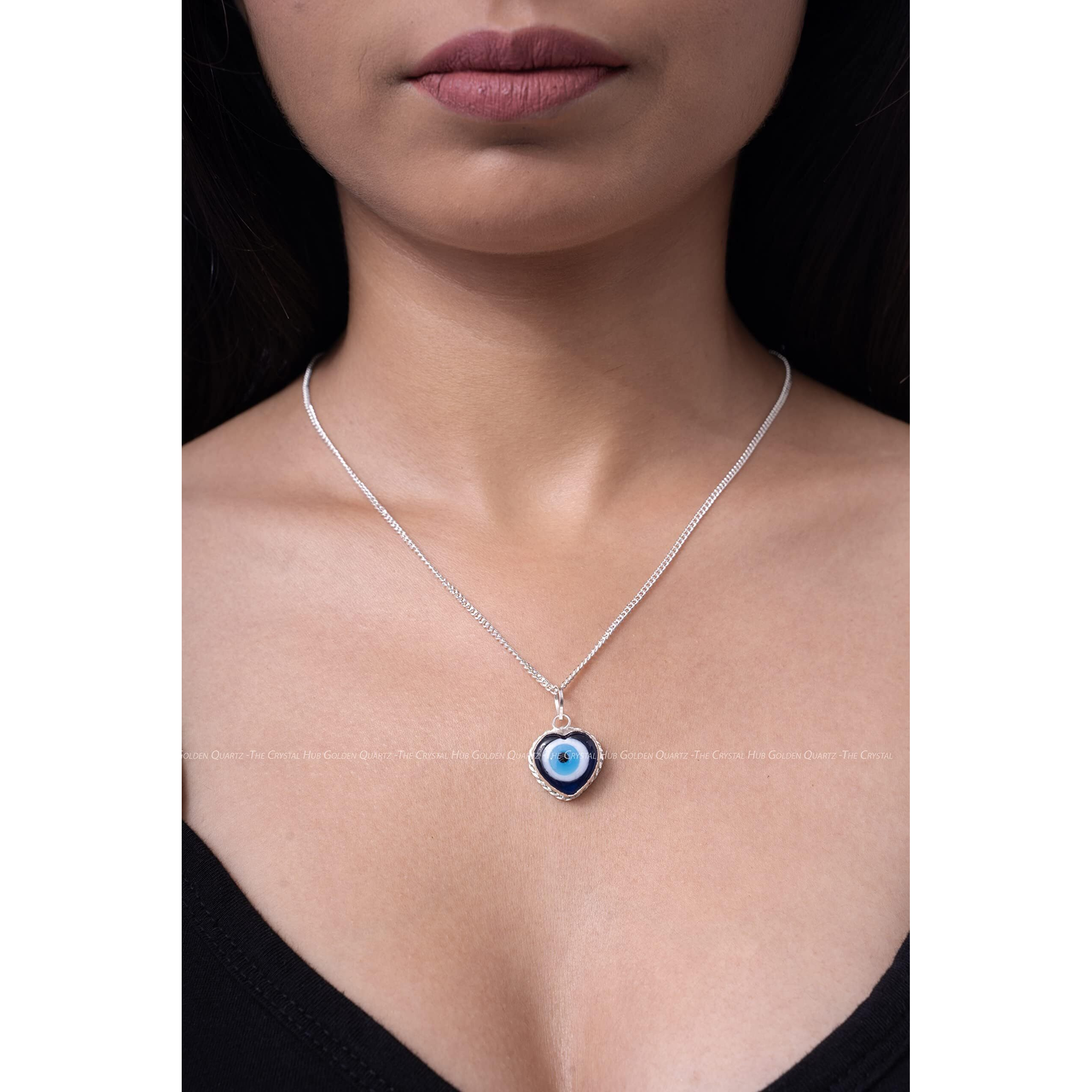 GOLDEN QUARTZ - THE CRYSTAL HUB - Blue Evil Eye Mini Heart Pendants with Chain Original Turkish Nazariya for Men & Women (1 Pendant)