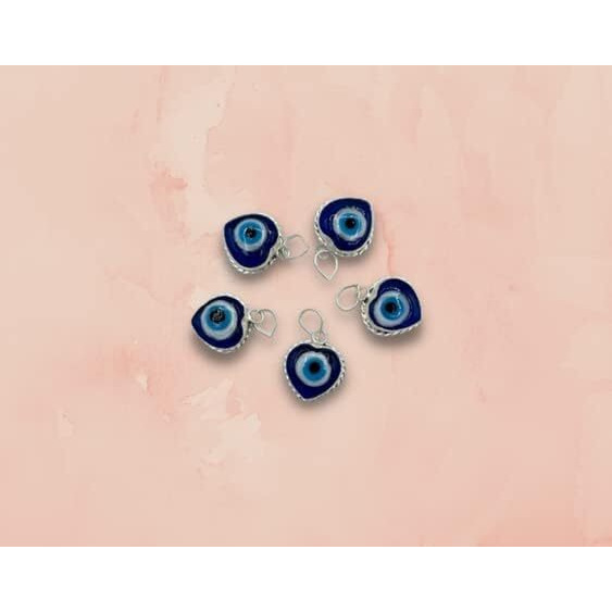 GOLDEN QUARTZ - THE CRYSTAL HUB - Blue Evil Eye Mini Heart Pendants with Chain Original Turkish Nazariya for Men & Women (1 Pendant)
