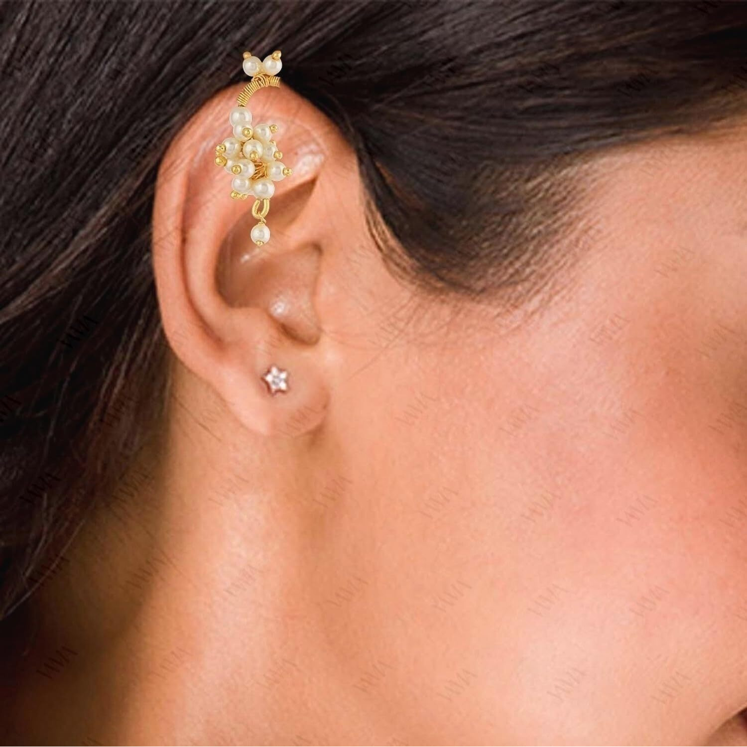 Vama Fashions Half Moon Or Peacock Shape Maharashtrian Traditional Press on Bugadi Upper Ear Clip on Earrings For Women & Girls (without piercing earrings)