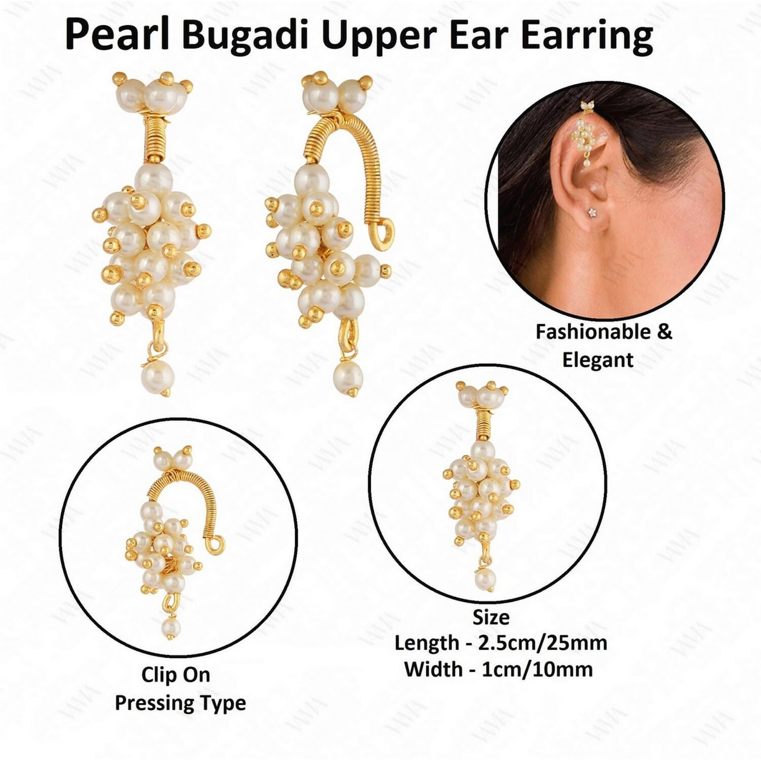 Vama Fashions Half Moon Or Peacock Shape Maharashtrian Traditional Press on Bugadi Upper Ear Clip on Earrings For Women & Girls (without piercing earrings)