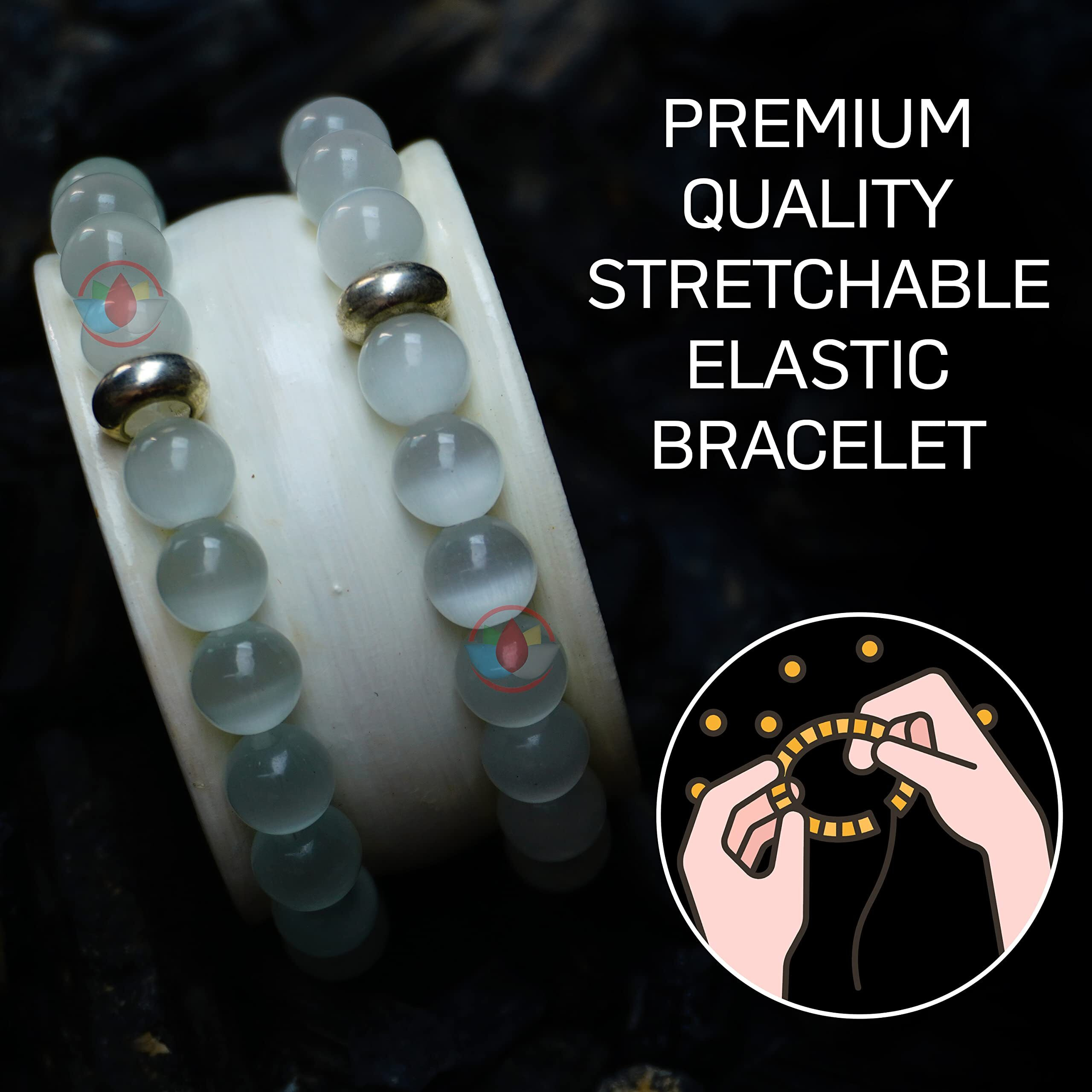 REMEDYWALA Charged Energized Certified Selenite Bracelet For Reiki, Balance Chakra, Positive Energy, Healing|Selenite Stone Bracelet 8 Mm|8Mm Gemstones Round Beads Stretchable Bracelet For Men & Women