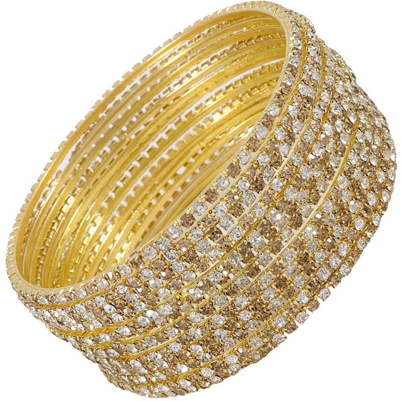 ZULKA Non-Precious Metal Base Metal with Zircon Gemstone Studded worked Glossy Finished Bangle Set For Women and Girls, (Golden-Silver_2.4 Inches), Pack Of 12 Bangle Set