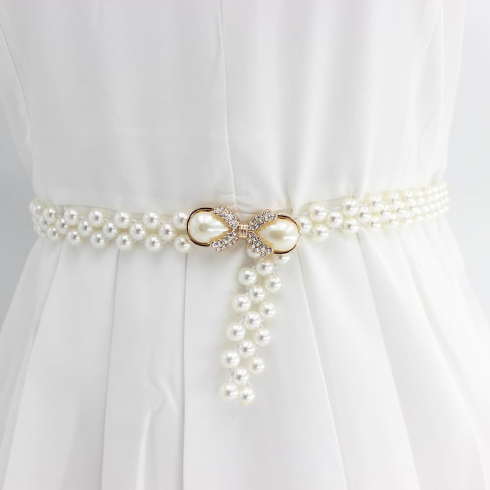 Shining Diva Fashion Stylish Traditional Western Pearl Dresses Saree Jeans Waist Belt Chain Kamarband for Women and Girls (White) (14919wb)