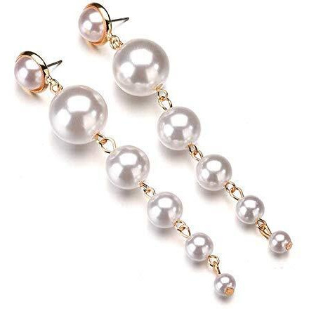 Jewels Galaxy Womens/Girls Scintillating Chunky Statement Brass Pearl Drop Earrings (White, CT-ERGS-45061)