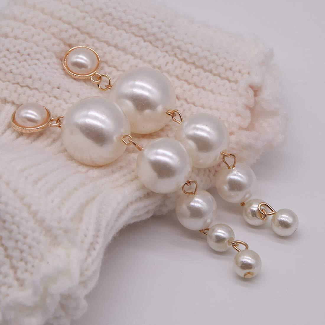 Jewels Galaxy Womens/Girls Scintillating Chunky Statement Brass Pearl Drop Earrings (White, CT-ERGS-45061)