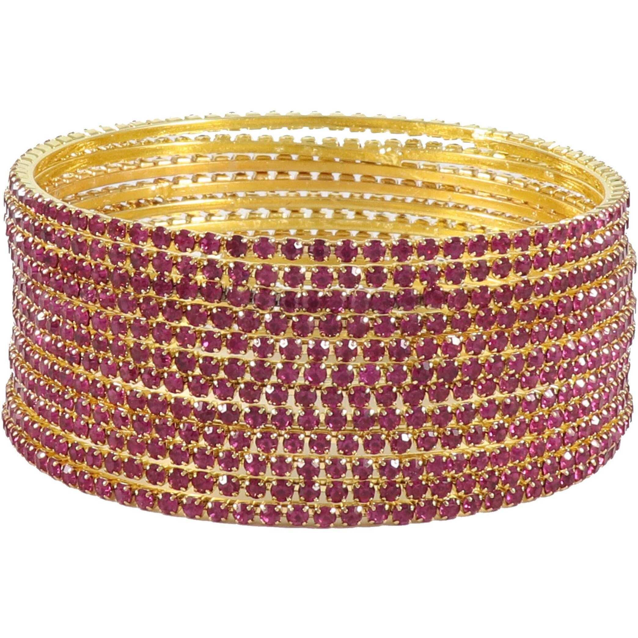 ZULKA Non-Precious Metal Base Metal with Zircon Gemstone Studded worked Glossy Finished Bangle Set For Women and Girls, (Pink_2.8 Inches), Pack Of 12 Bangle Set