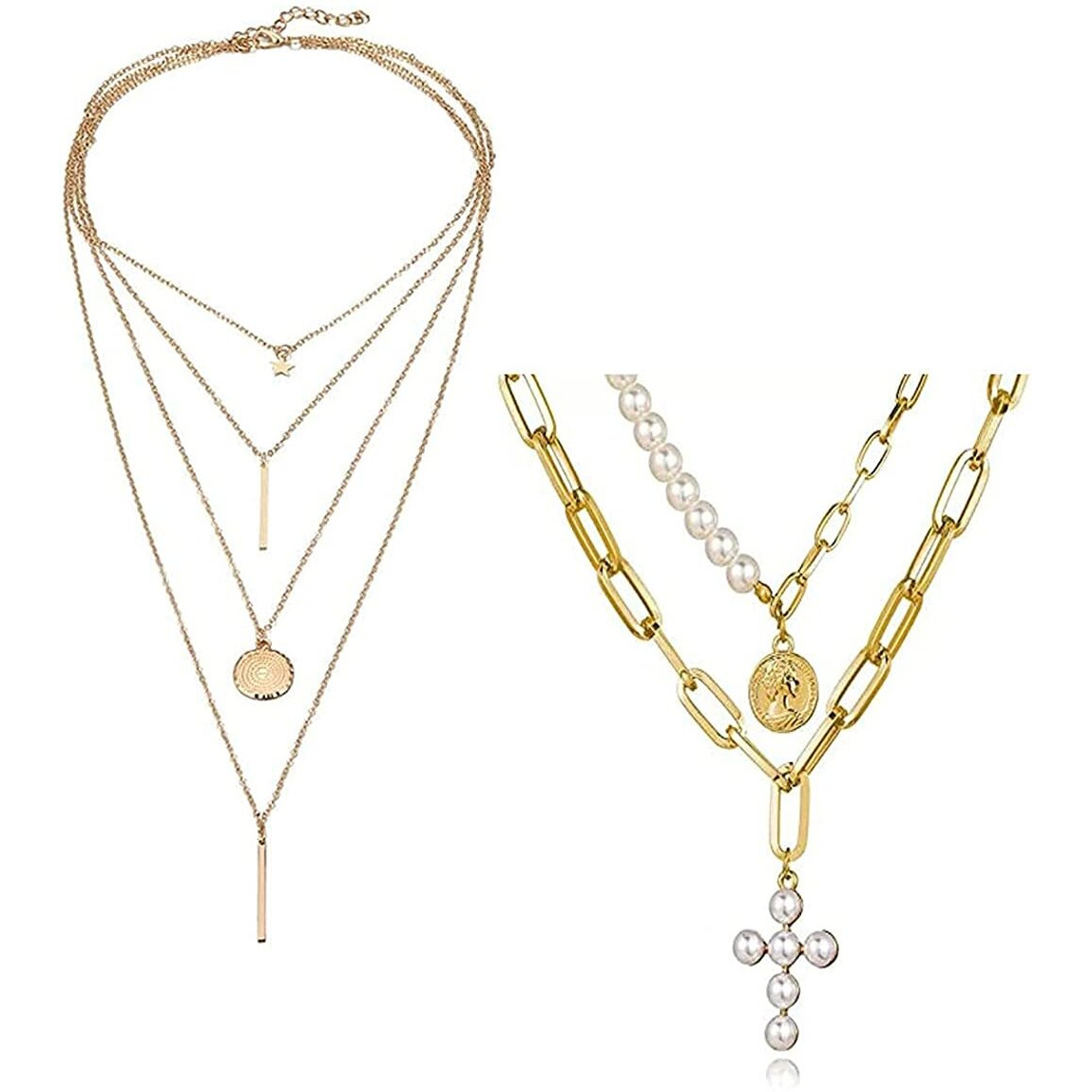 Jewels Galaxy Gold Plated Trending Lock Inspired Layered Necklace Set (Design 25)