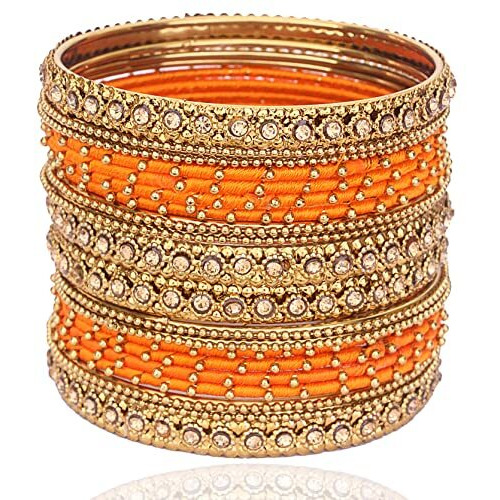 NMII Silk Fabric Metal Bangle for Women & Girls(Orange-2.6)