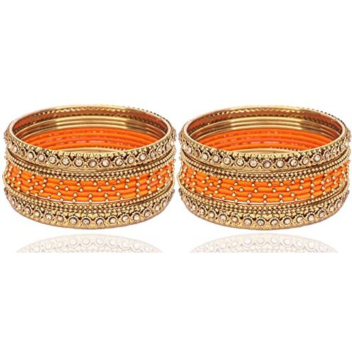 NMII Silk Fabric Metal Bangle for Women & Girls(Orange-2.6)