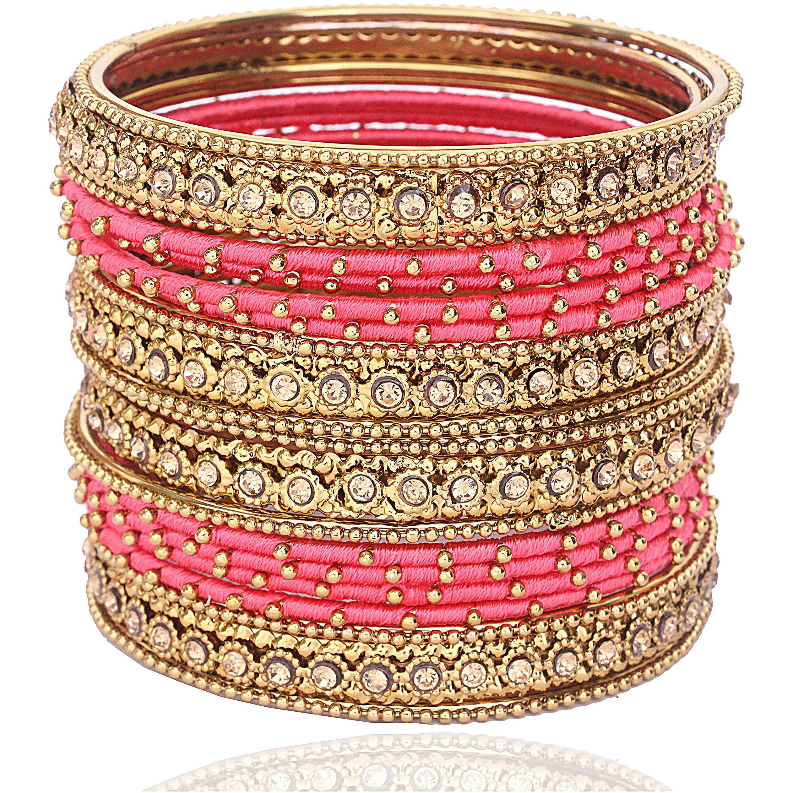 NMII Metal Base Metal Zircon Stone Bangle Set For Women & Girls (Watermelon) (Pack of 20)