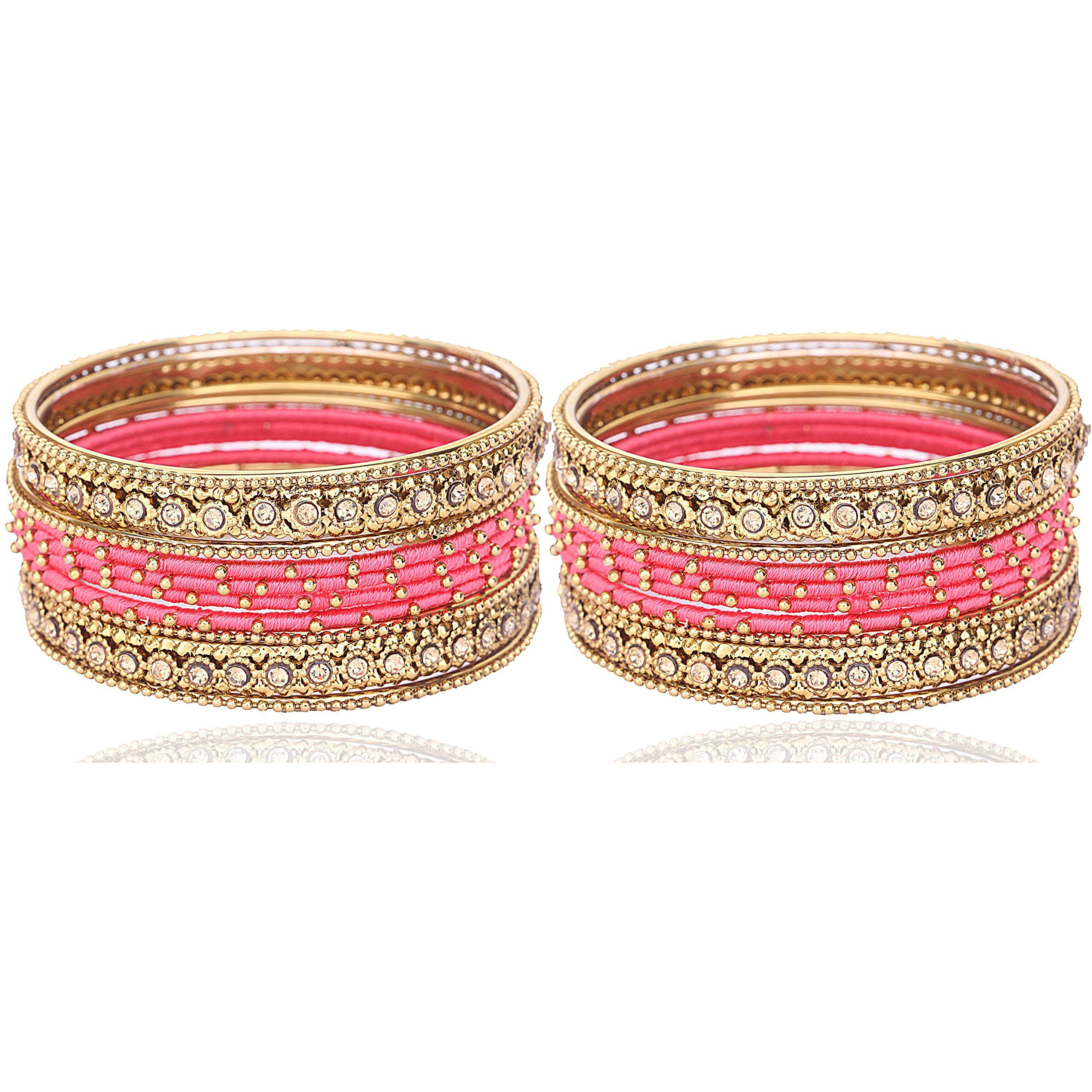 NMII Metal Base Metal Zircon Stone Bangle Set For Women & Girls (Watermelon) (Pack of 20)