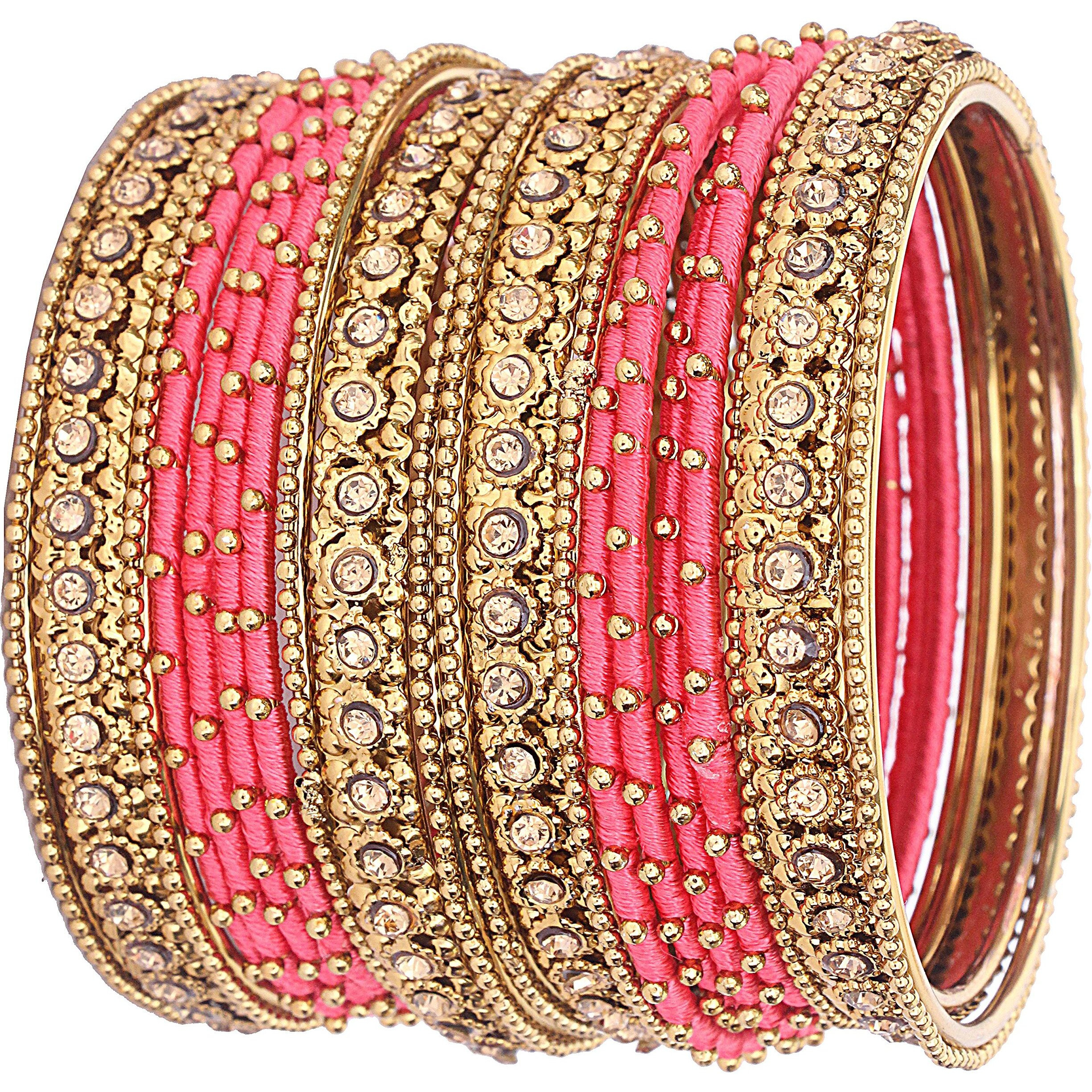 NMII Metal Base Metal Zircon Stone Bangle Set For Women & Girls (Watermelon) (Pack of 20)
