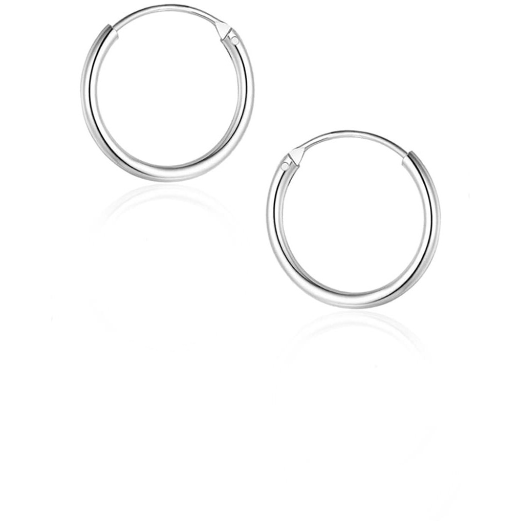 SIVYAA 11mm Pure 925 Sterling Silver Plain Round Hoop Bali Earring for Women Men Boy Girl | Huggie Cuff Wrap | Body Piercing Jewelry for Cartilage Septum Tragus Counch Helix Daith Rook, Small Dia 11mm