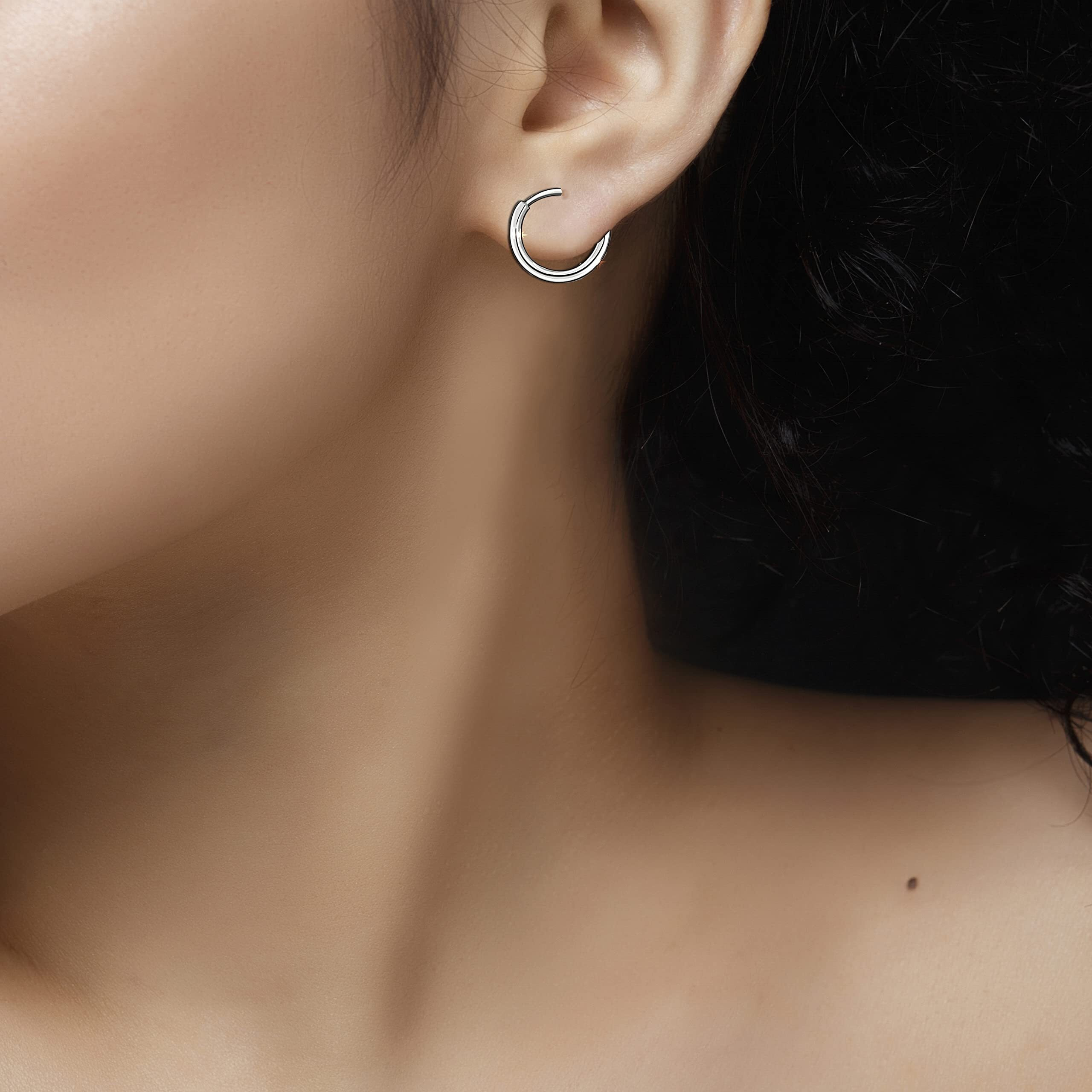 SIVYAA 11mm Pure 925 Sterling Silver Plain Round Hoop Bali Earring for Women Men Boy Girl | Huggie Cuff Wrap | Body Piercing Jewelry for Cartilage Septum Tragus Counch Helix Daith Rook, Small Dia 11mm