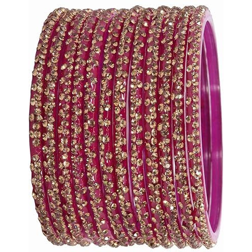 LAVAZZA Stylish Glass Chudi Set For Women and Girls Kaanch ki Choodiyan | Bangle For Girls | bangles for women 2.4 2.6 2.8 | Designer Glass Bangles | Stone Bangles Set For Women- (Iphone-Magenta-2.4)