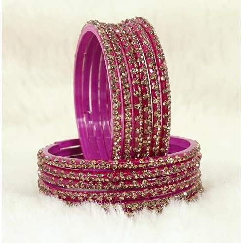 LAVAZZA Stylish Glass Chudi Set For Women and Girls Kaanch ki Choodiyan | Bangle For Girls | bangles for women 2.4 2.6 2.8 | Designer Glass Bangles | Stone Bangles Set For Women- (Iphone-Magenta-2.4)