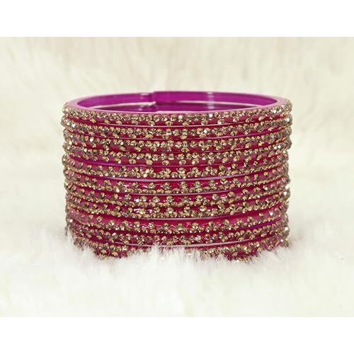 LAVAZZA Stylish Glass Chudi Set For Women and Girls Kaanch ki Choodiyan | Bangle For Girls | bangles for women 2.4 2.6 2.8 | Designer Glass Bangles | Stone Bangles Set For Women- (Iphone-Magenta-2.4)
