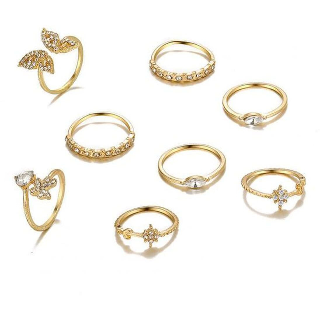 Jewels Galaxy Jewellery For Women Gold Plated Contemporary Butterfly inspired Stackable Rings Set of 8 (JG-PC-RNGH-998)