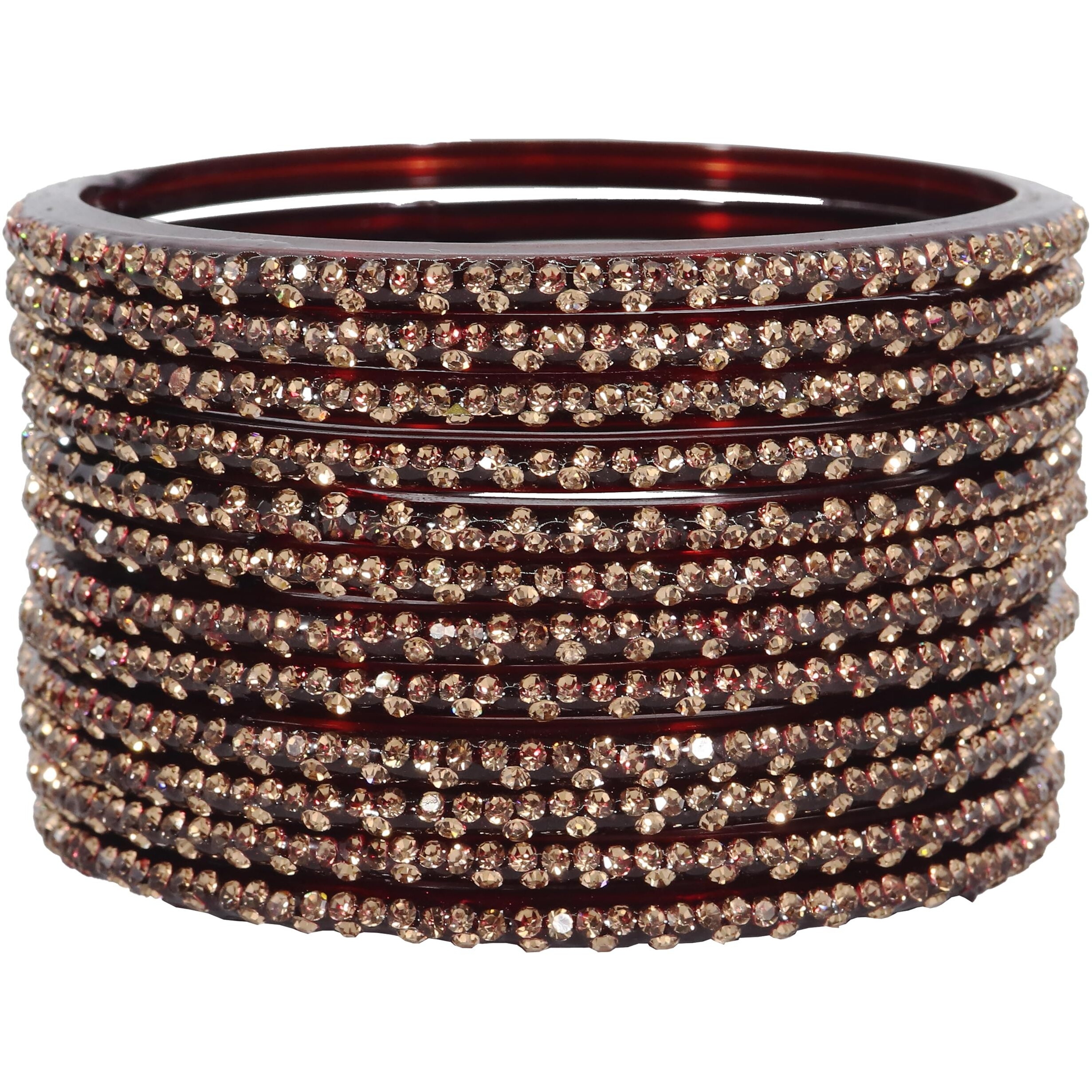 LAVAZZA Glass Bangles For Women & Girls with Diamond Stone | Chudi Set | Stone Bangles | Bangles For Women Glass | Traditional Maroon Bangles | Daily use/office/Party/Wedding- (LV_KS4-Maroon-2.2)