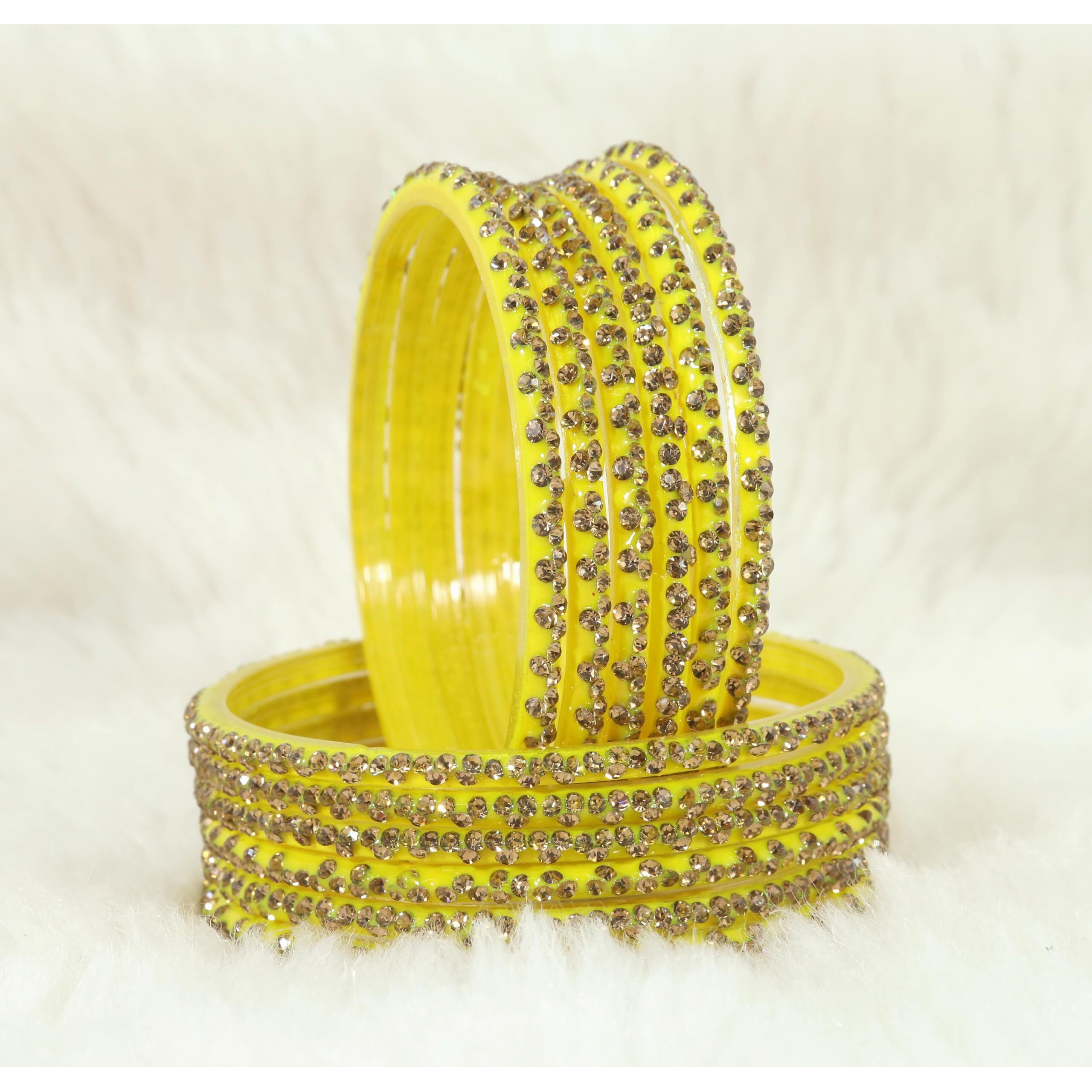 LAVAZZA Stylish Bangles Set For Women and Girls with Zircon Stone | Fancy Womens Glass Chudi | Simple Diamond Bangles | Womens Fashion Jewellery- Pack of 12, (LV_KS4-Yellow-2.6)