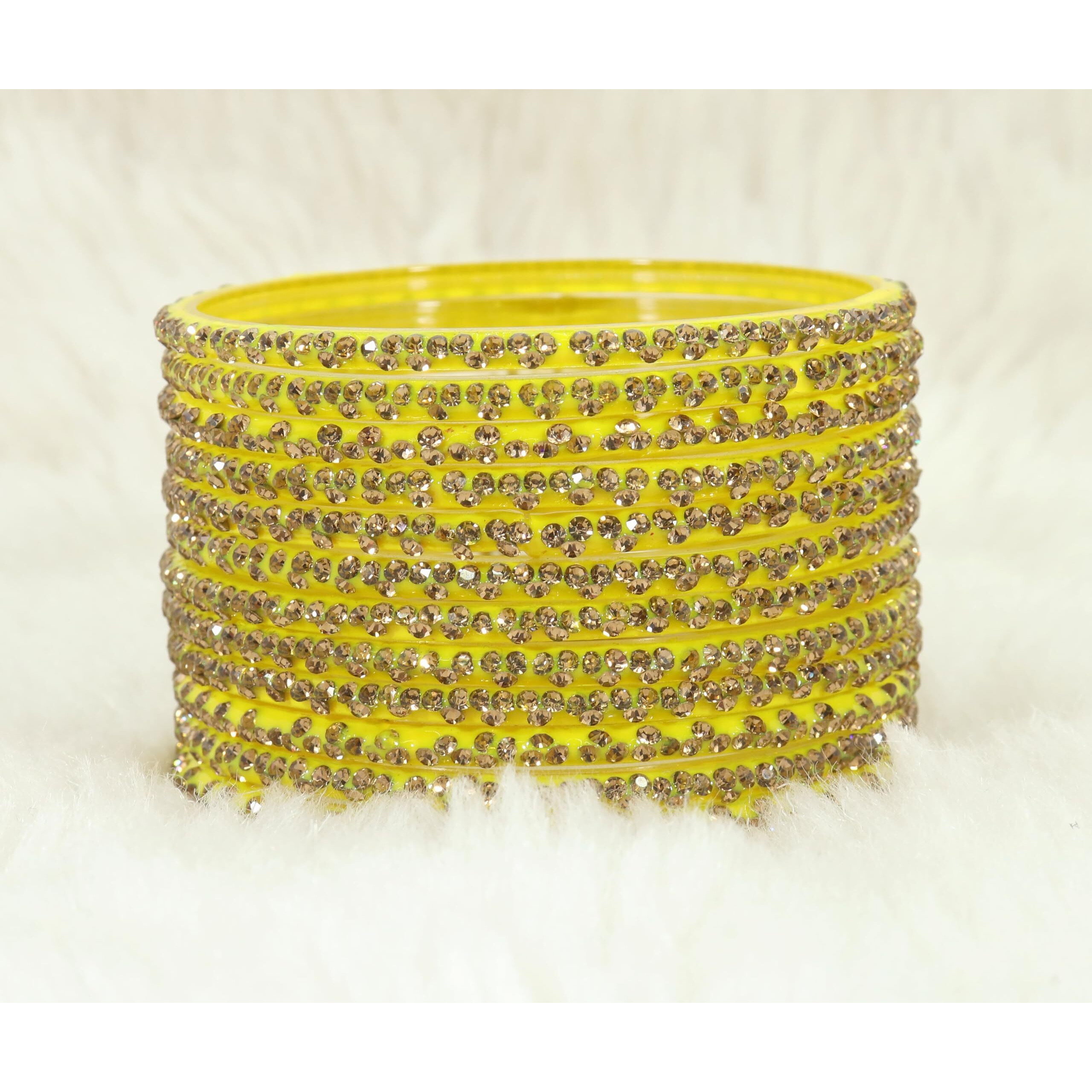 LAVAZZA Stylish Bangles Set For Women and Girls with Zircon Stone | Fancy Womens Glass Chudi | Simple Diamond Bangles | Womens Fashion Jewellery- Pack of 12, (LV_KS4-Yellow-2.6)