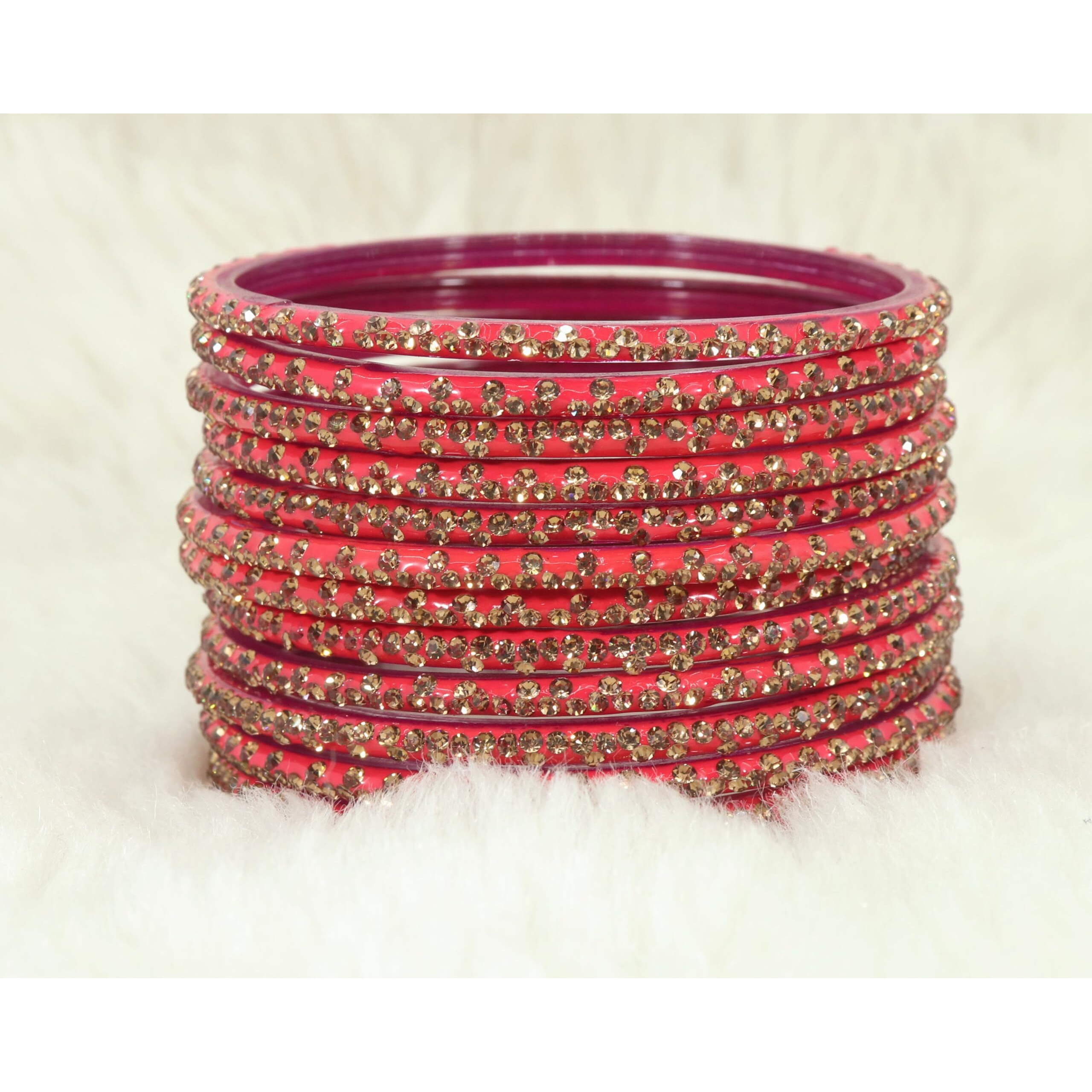 LAVAZZA Stylish Glass Bangle Set For Women and Girls | Indian Glass Bangle Set | Glass bangles for women 2.6 2.8 2.4 | Glass Bangles set | Kaanch ki chudi | Chudi set | Diamond Stone Bangles-(Iphone-Strawberry-2.2)