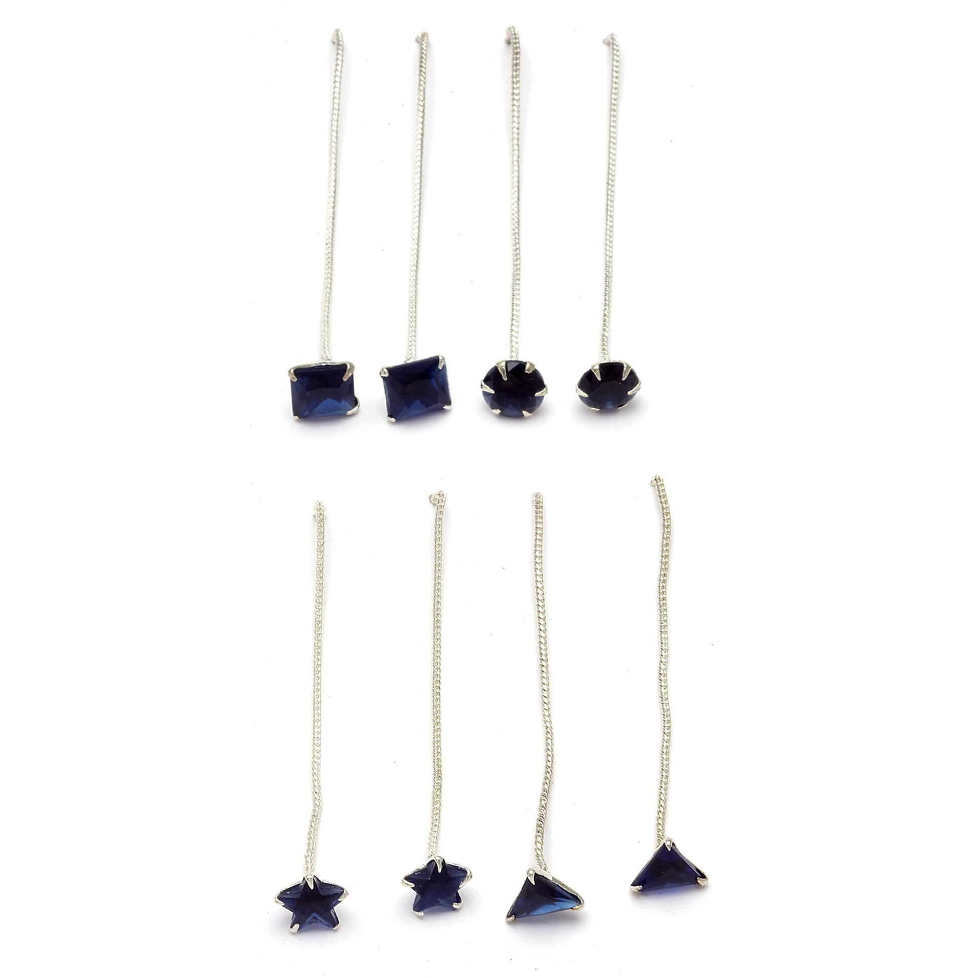 ZENEME Rhodium-Plated Silver Toned American Diamond studded Needle Drop Earrings For Women & Girls