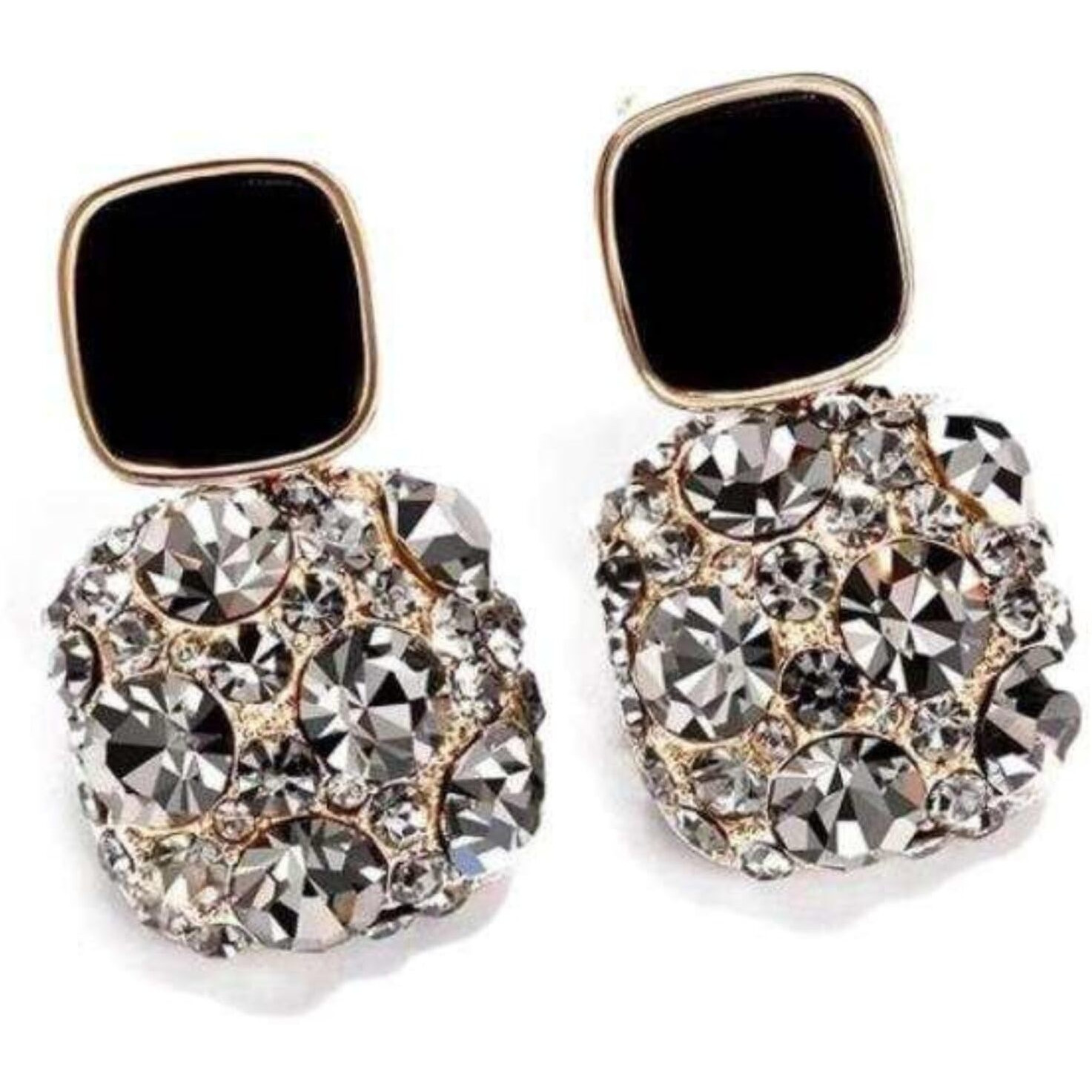 BLACKBOX Black Rhinestone Crystal Square Drop korean Earrings for Women & Girls | Stylish & Fashionable Earring for Girlfriend | Accessories Jewellery for Women | Best Gift for Birthday & Anniversary