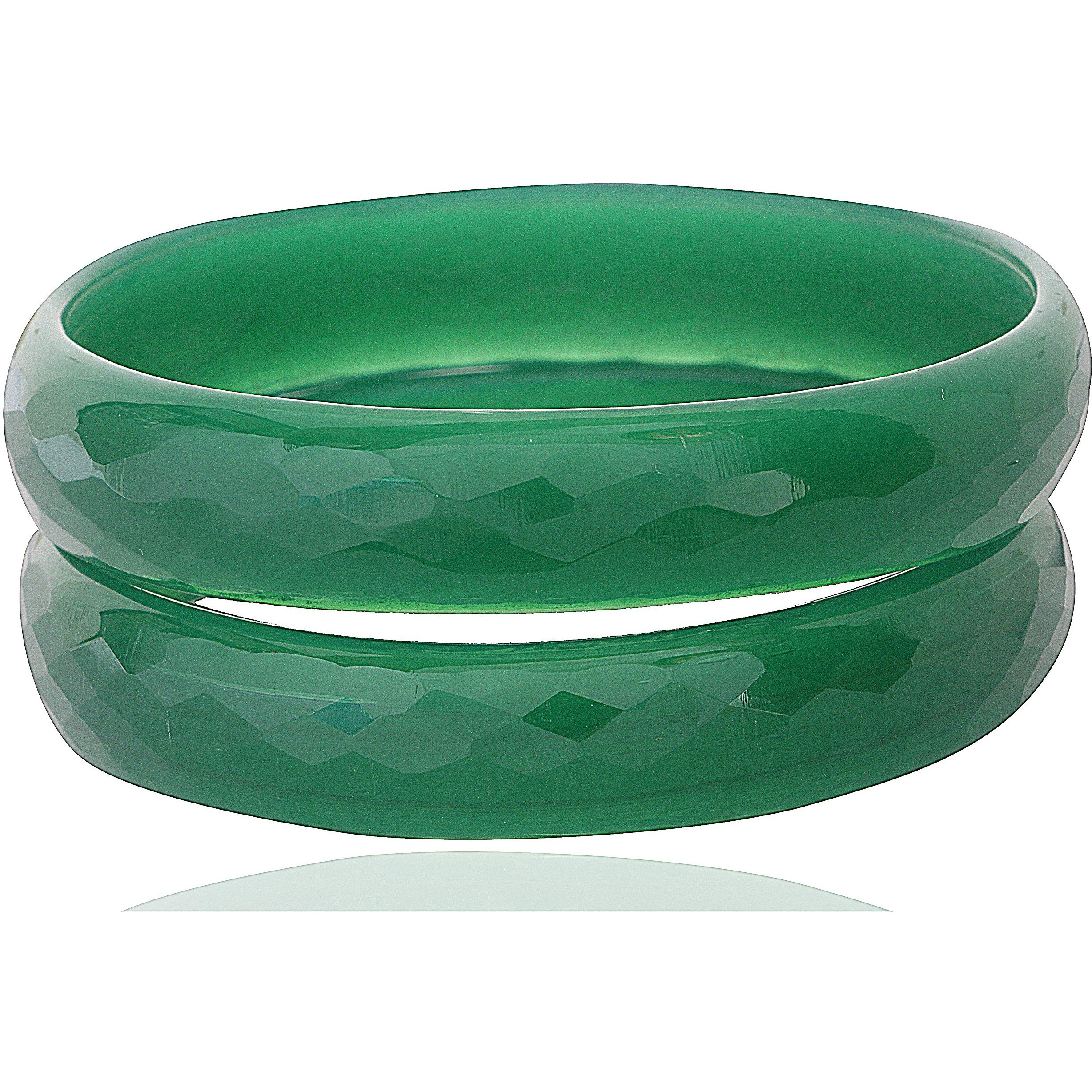 NMII Glass with Diamond Cutting Pattern Glossy Opaque Bangle/Kadaa set for Women/Girls, (DarkGreen_2.4 Inches), Pack Of 2 Kada Set