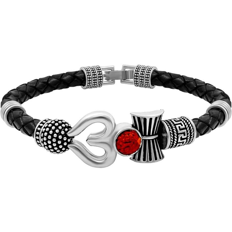 Nakabh Antique Vintage Ethnic Kada Bracelet for Men Women Boys Girls (Trishul Dumroo Silver)