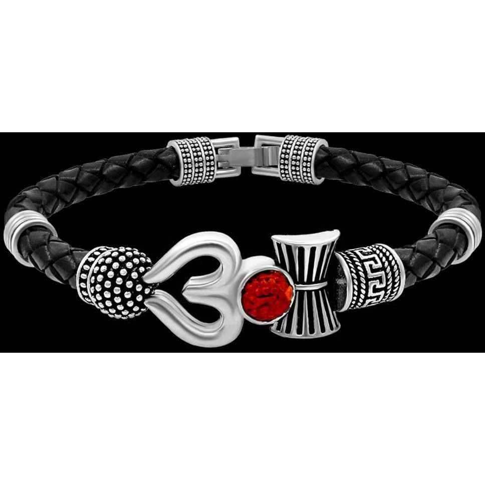 Nakabh Antique Vintage Ethnic Kada Bracelet for Men Women Boys Girls (Trishul Dumroo Silver)