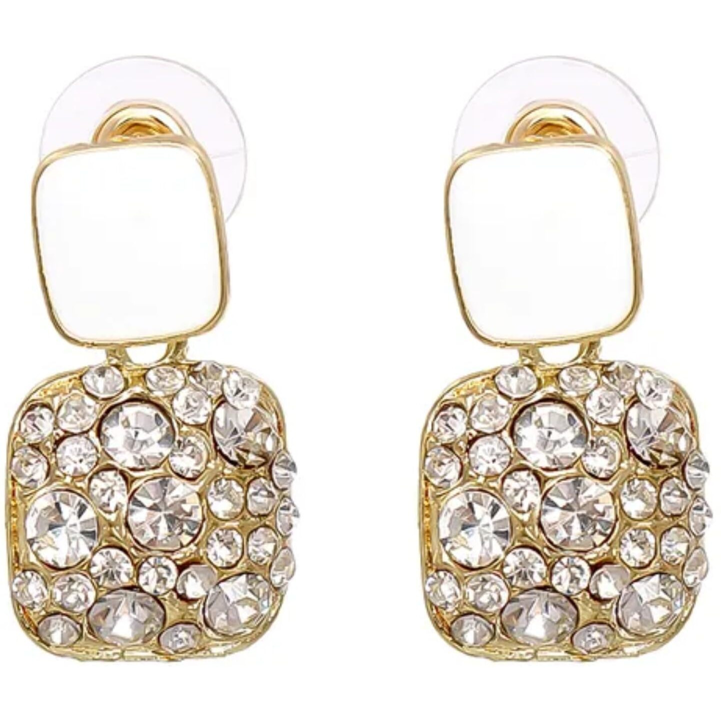 BLACKBOX White Rhinestone Crystal Square Drop korean Earrings for Women & Girls | Stylish & Fashionable Earring for Girlfriend | Accessories Jewellery for Women | Best Gift for Birthday & Anniversary