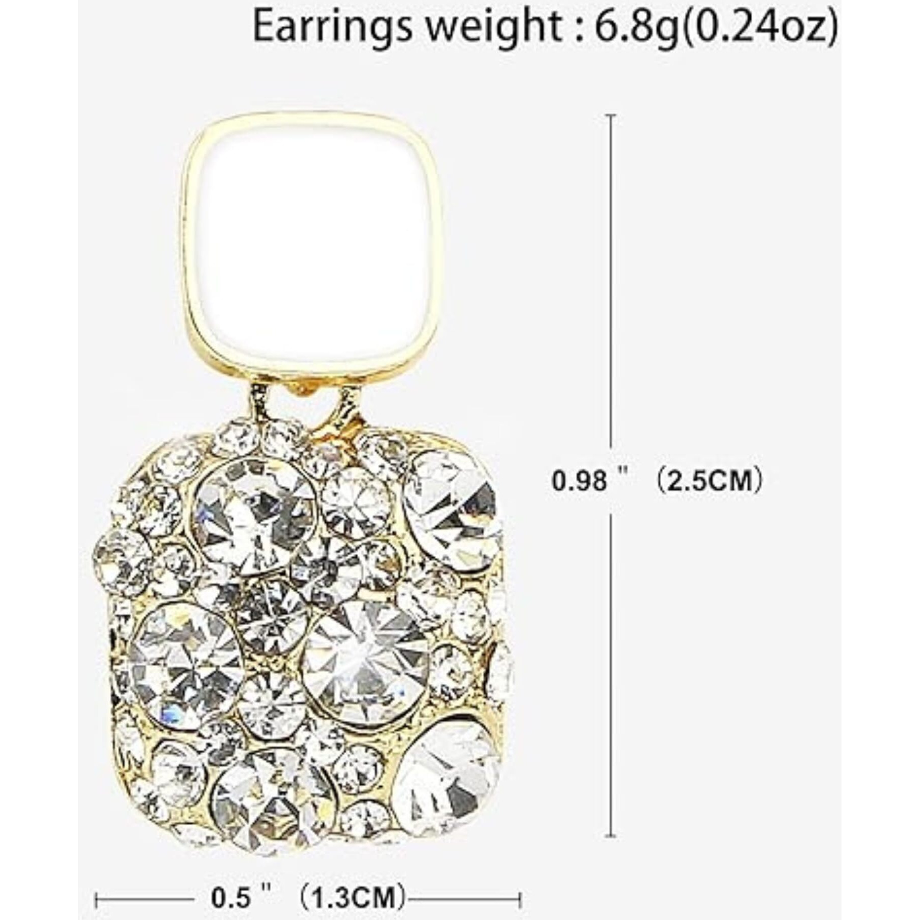 BLACKBOX White Rhinestone Crystal Square Drop korean Earrings for Women & Girls | Stylish & Fashionable Earring for Girlfriend | Accessories Jewellery for Women | Best Gift for Birthday & Anniversary