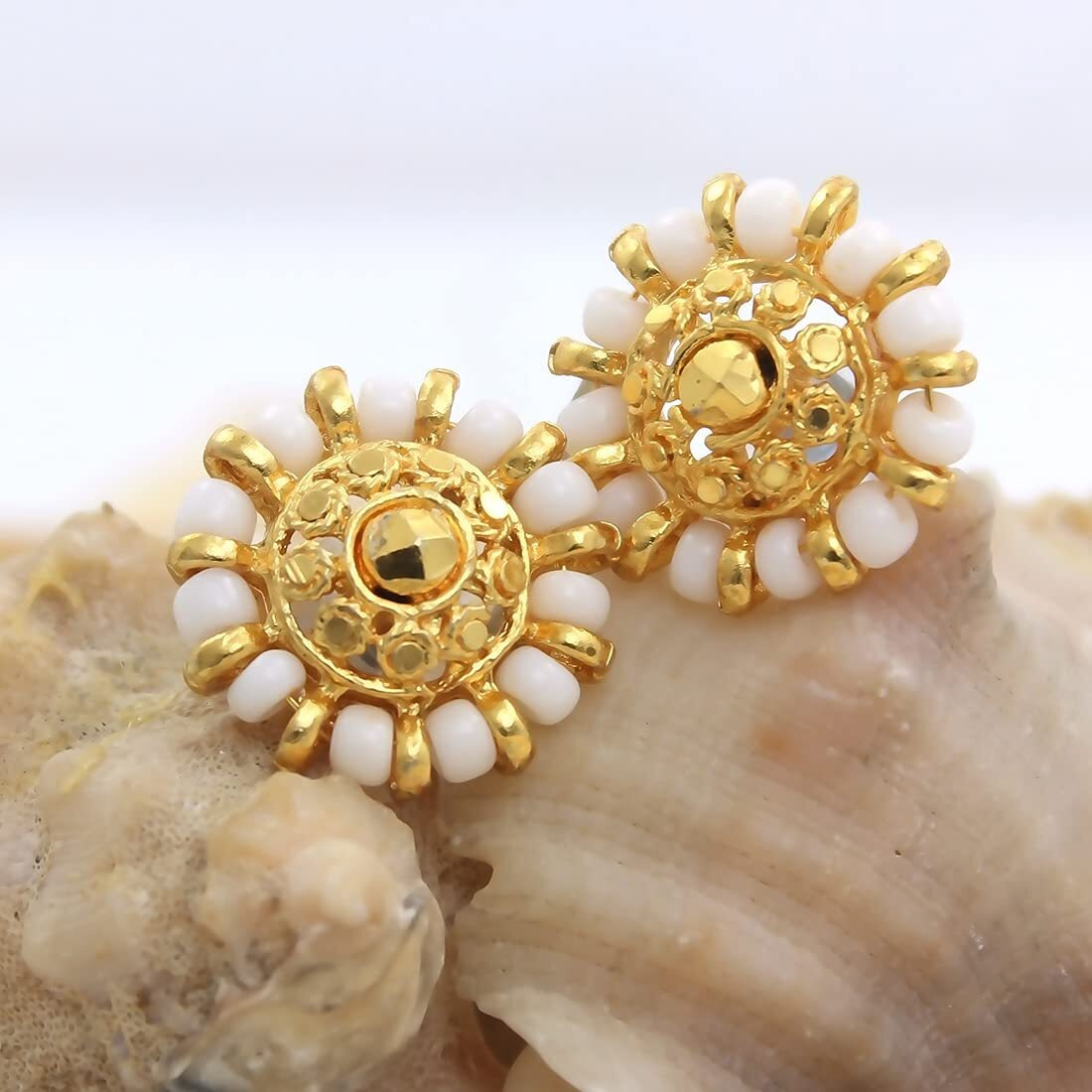 Nakabh Combo of 4 Gold Plated Moti Stud Tops Earrings for Women (Pack of 4 Pairs) (Combo - 06)