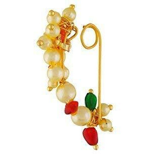 Vail Creations Big size Traditional Maharashtrian Nose ring without piercing Pearl Gold Plated Nath Clip On Nose Ring For Women