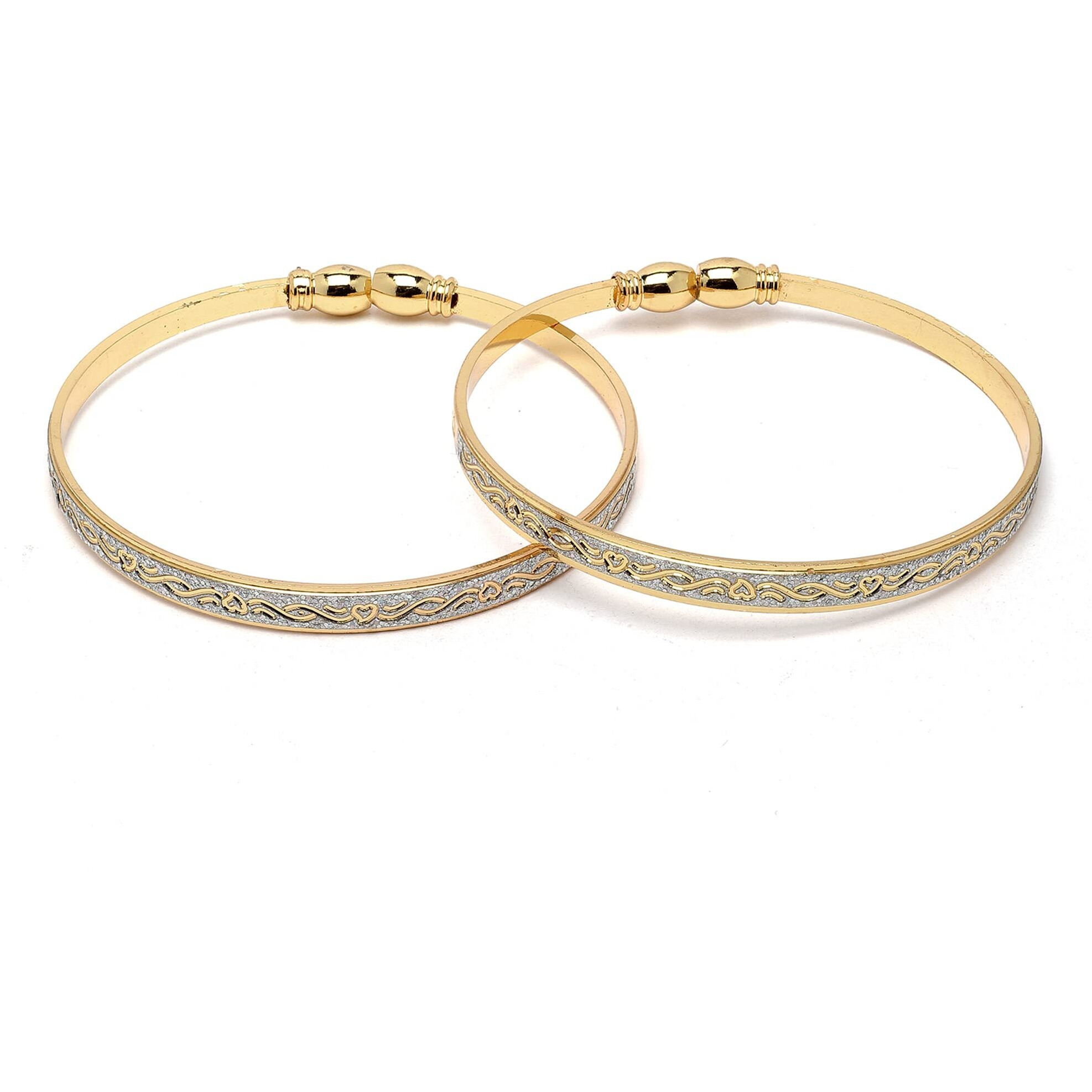 ZENEME 18 K Gold-Plated Dual Tone Handcrafted Filigree Openable Kada Set of 2 Bracelet Bangles for Women and Girls