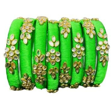 IJYA Sihan Handicrafts Kundan Work Silk Thread Bangle Kada For Women Girls 8 PC Set Wedding & Festive Occasion (Multicolor) (LG, 2.8)