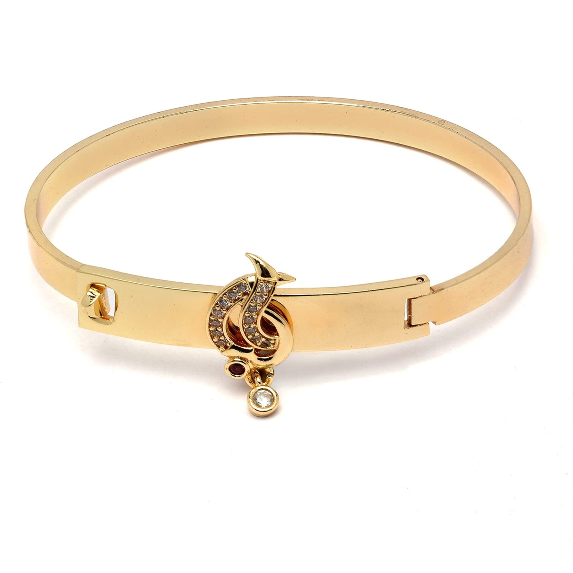 ZENEME Gold-Plated Peacock Majesty CZ Studded Openable Bangle Kada Handcrafted Cuff Bracelet for Women and Girls