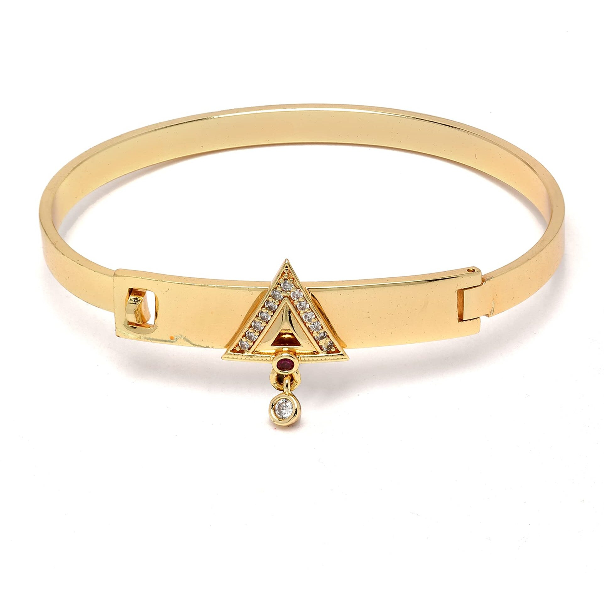 ZENEME Gold-Plated White Cubic Zirconia Studded Openable Bangle Kada Handcrafted Stylish Cuff Bracelet for Women and Girls