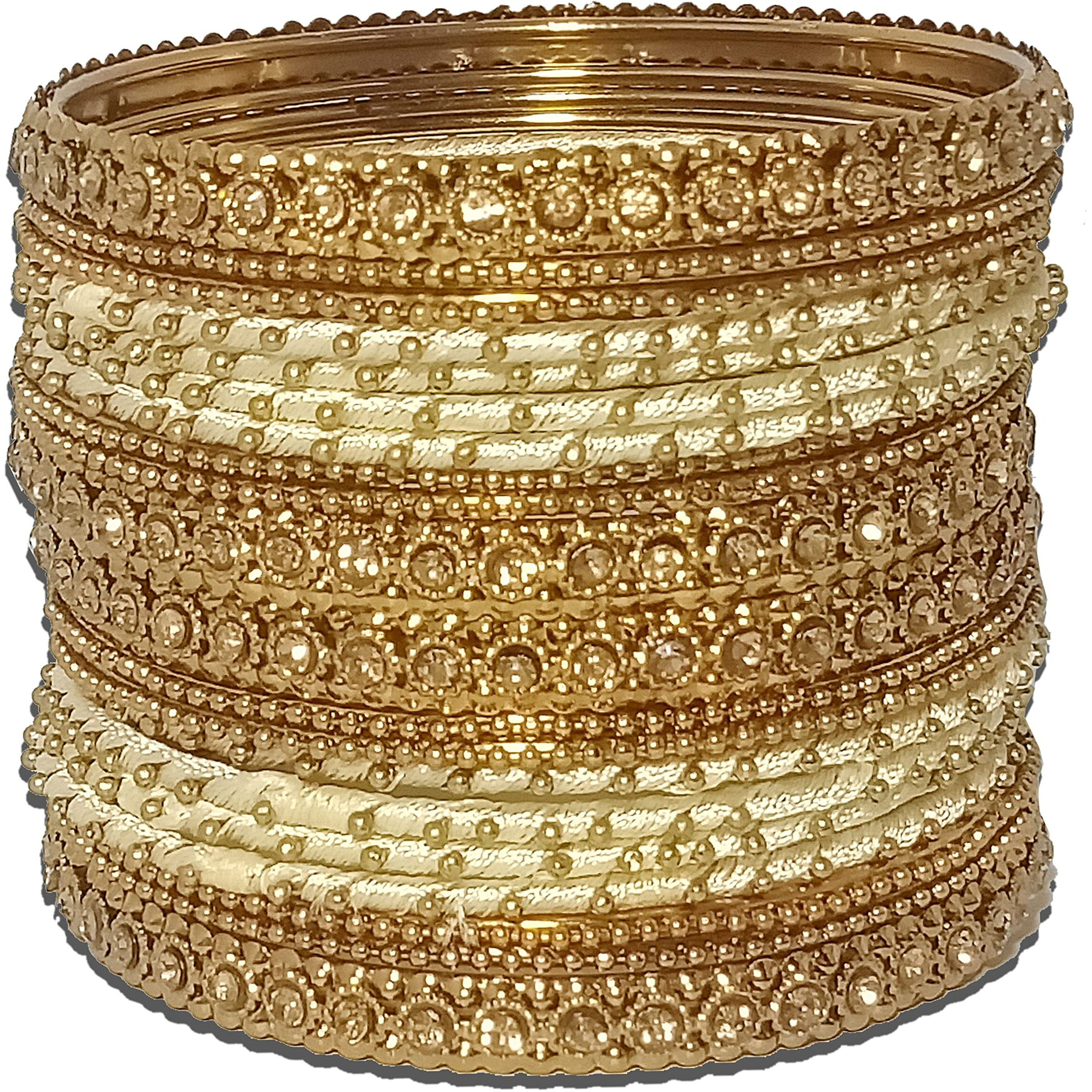 NMII Silk Fabric Metal Bangle for Women & Girls(Cream-2.6)