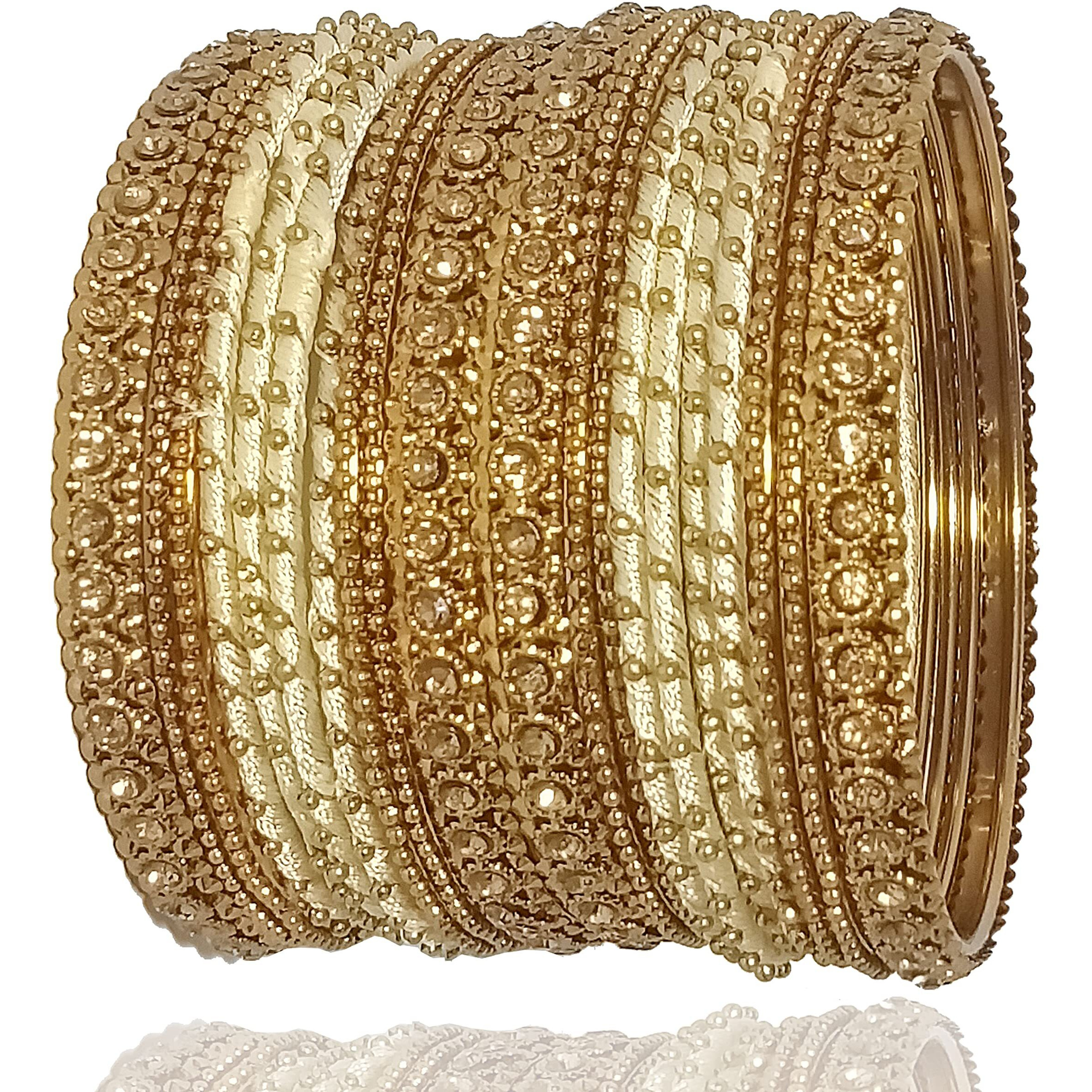 NMII Silk Fabric Metal Bangle for Women & Girls(Cream-2.6)