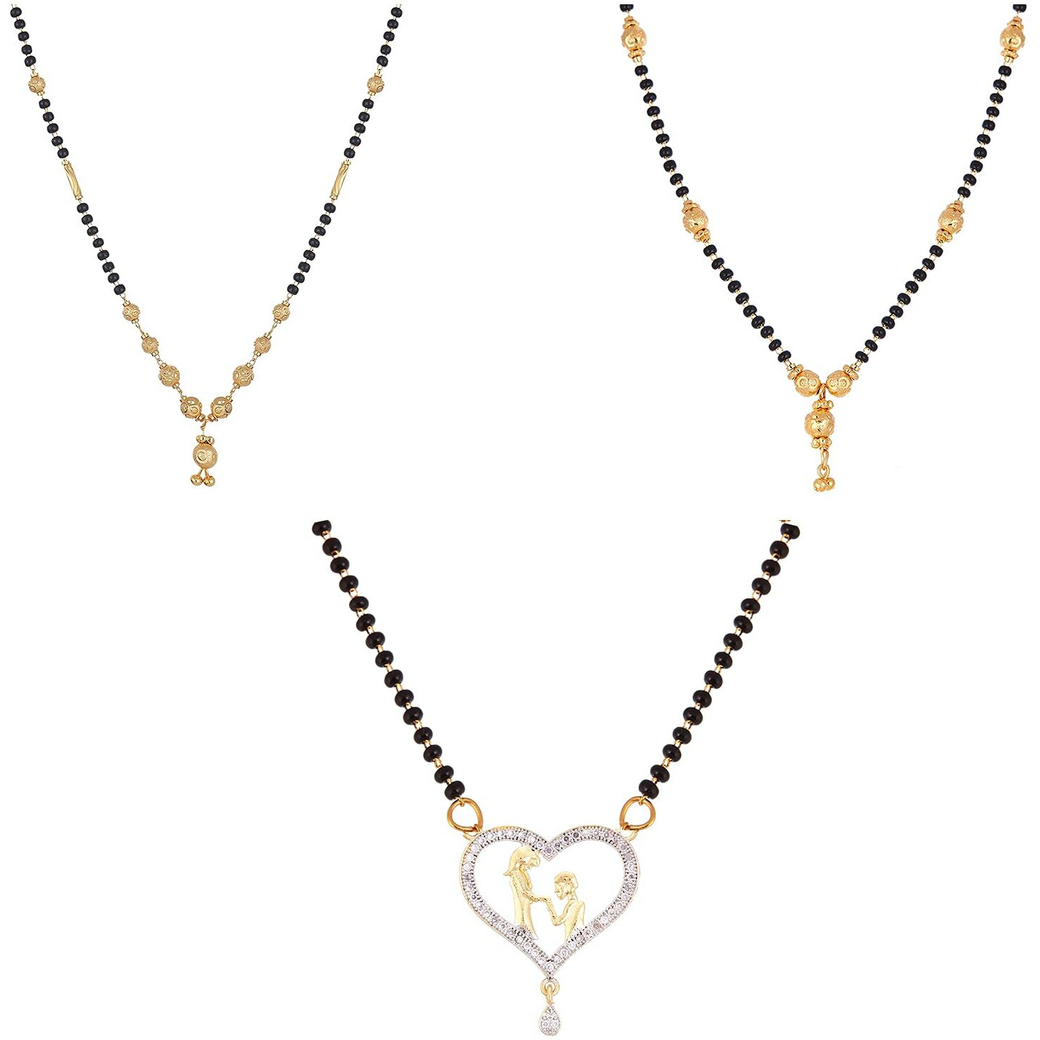 ZENEME Jewellery One Gram Gold Plated Combo of 4 Mangalsutra Necklace Pendant Tanmaniya Nallapusalu Black Bead Chain For Women and Girls (Design)